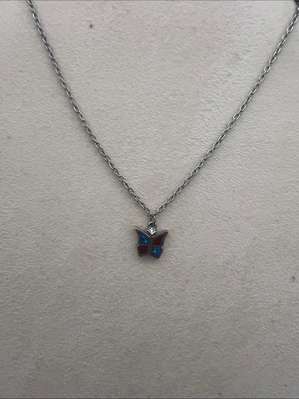 Butterfly Pendant Necklace in Red & Blue - Women Jewelry